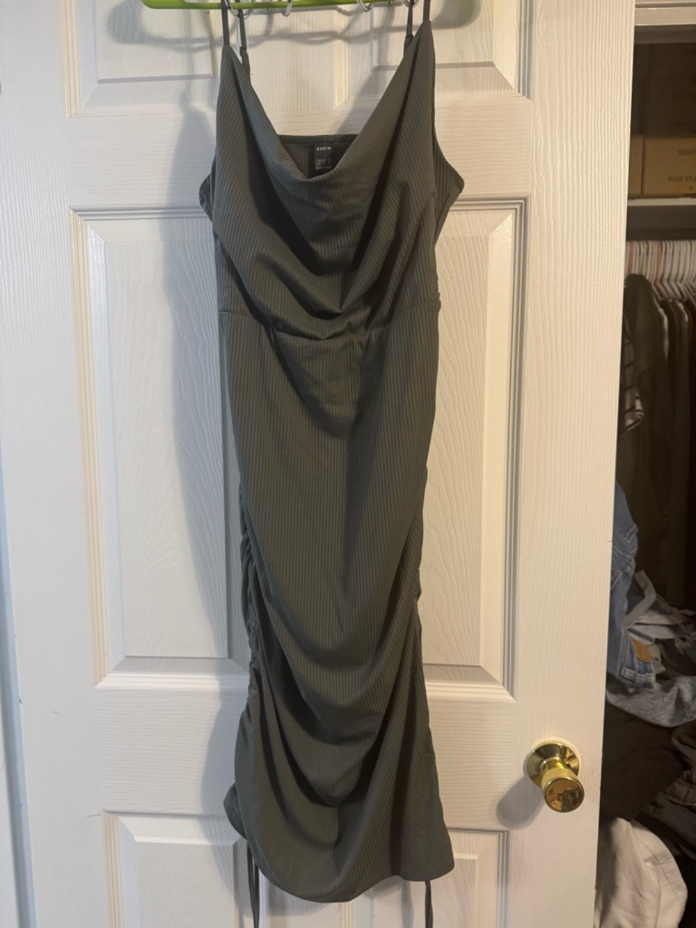 Olive Green Cowl Neck Slip Dress - Women's